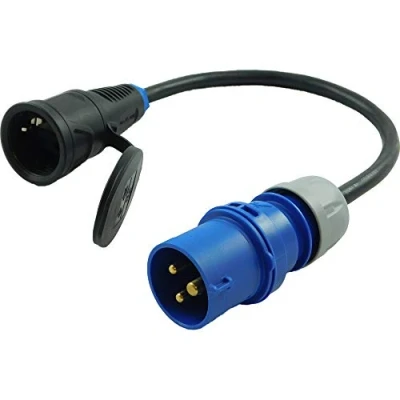 Afbeelding van NWP Adapter CEE stekker 230 V 16 A naar Schuko koppeling 3 x 2,5 mm² rubberen slang IP44 voor camping, caravan, boot, markten, buiten