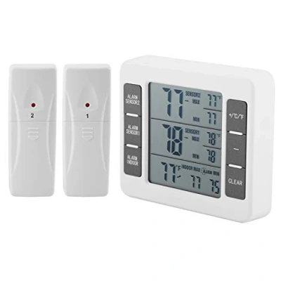 Afbeelding van Koelkastthermometer, draadloze digitale vriezerthermometer met 2 sensoren Hoorbaar alarm MIN/MAX record LCD scherm voor keuken, woonkamer