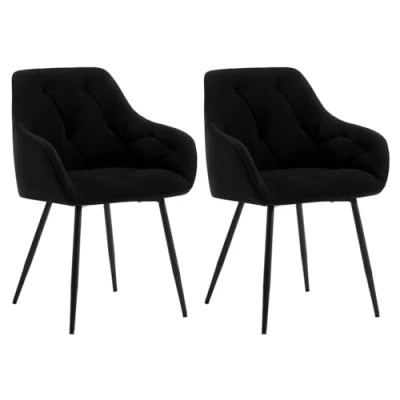 Afbeelding van WOLTU Set van 2 eetkamerstoelen, keukenstoel, eetkamerstoel, woonkamer, ergonomische stoel, armleunstoel, gestoffeerde zitting fluweel, metalen poten, zwart, EZS02sz