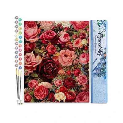 Afbeelding van Figured&#039;Art Schilderen op Nummer Volwassenen canvas Romantische rode rozen Handwerk acrylverf Kit DIY Compleet 40x50cm zonder frame