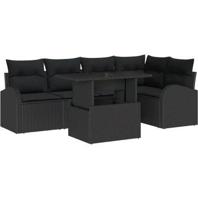 Afbeelding van vidaXL 6 delige Tuin Sofa Set met Kussen Zwart Poly Rattan