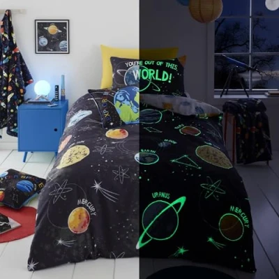 Afbeelding van Bedlam Buitenruimte Glow in the Dark Dekbedovertrek Set Tweepersoonsbed Zwart