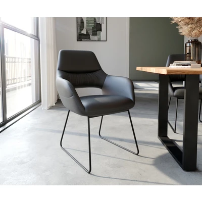 Afbeelding van Armleunstoel Yago Flex met armleuning slipframe zwart echt leer
