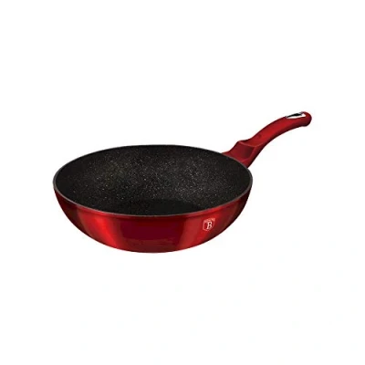 Afbeelding van BERLINGER HAUS Wok 30 cm, 3 laags granit marmeren coating, ergonomische soft touch handgreep, metallic lijn bordeauxrode editie