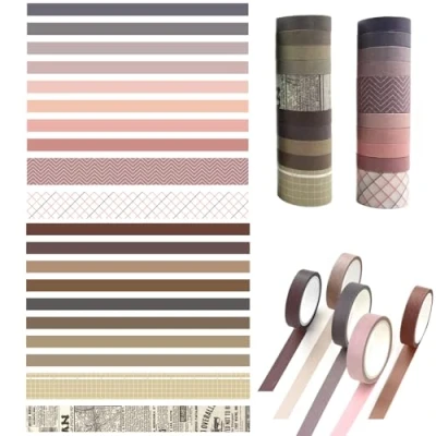 Afbeelding van KEUGT 20 rollen van Washi tape, decoratieve vintage gekleurde plakband voor scrapbooking, journaling, planners, doe het zelf maken, ambachtelijke creaties, Bullet Journaling