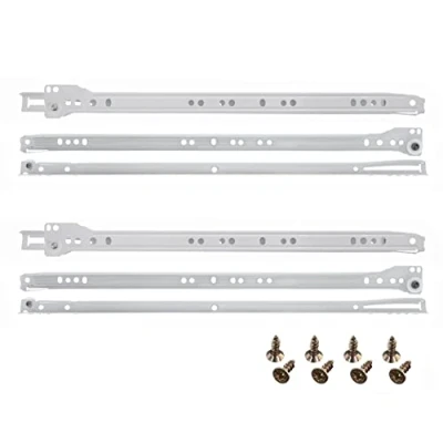 Afbeelding van HELPMATE Rolgeleiding 400 mm 2 paar set van 4 rails ladegeleiders railsysteem lade gedeeltelijk uittrekbaar wit incl. bevestigingsmateriaal