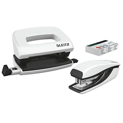 Afbeelding van Leitz 55612001 Mini Nietmachine En Perforeerset, 10 Vellen, P2 N10 Nietjes Meegeleverd, WOW, Parelwit