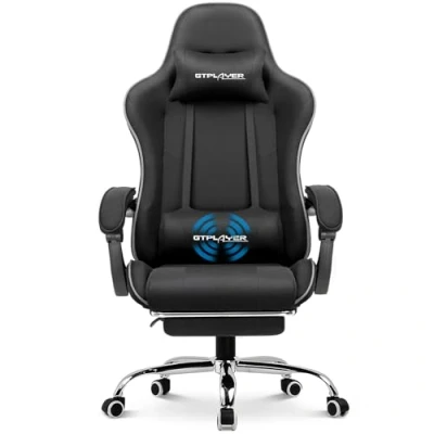 Afbeelding van GTPLAYER Game stoel massage, gaming bureaustoel ergonomische met voetensteun, verstelbare hoofdsteun en lendensteun, in hoogte verstelbaar, Zwarte stofvariant