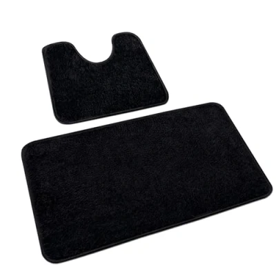 Afbeelding van Rururug Badkamertapijten, 2 delig, zachte microvezel badkamermat en wc mat met uitsparing, antislip badmat, zwart, wasbaar, 50 x 80 + 40 cm