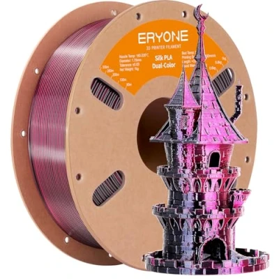 Afbeelding van Eryone Silk Dual Color filament PLA 3D printer 1,75 mm, 0,03 coëxtrusie glinsterend filament,1 kg, zwart &amp; roze