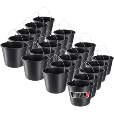 Afbeelding van KADAX Bouwemmer, 12 l, mortelemmer van kunststof, wateremmer voor tuin, bouwplaats, zwarte emmer, stabiele cementemmer, mortelbak, poetsemmer, metselbak (20)