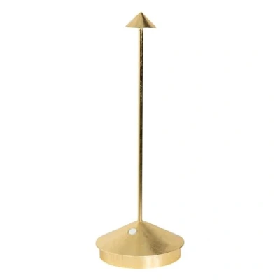 Afbeelding van Zafferano, Pina Lamp met Goudkleurig Blad, Oplaadbare Draadloze Tafellamp Aanraakbediening, Bruikbaar als Binnenlamp, Dimmer, 2200 3000 K, Hoogte 29 cm