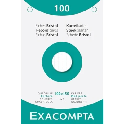 Afbeelding van Exacompta Ref. 13602E Karton met 10 hoezen van 100 geruite indexkaarten 5x5 geperforeerd formaat x 150 mm kleur wit