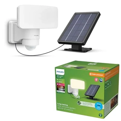 Afbeelding van Philips Tylus beveiligingslamp UltraEfficient LED Solar buitenlamp Helder warm licht; 3000K Wit Bewegingssensor Schemersensor Zonne energie