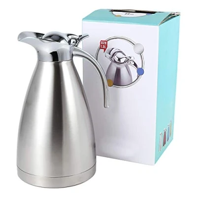 Afbeelding van Thermo pot, roestvrijstalen koffie theepot Dubbelwandige vacuüm geïsoleerde thermoskan Warmwaterkruik met handvat(1.5L Zilver)