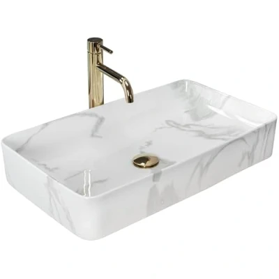 Afbeelding van REA Denis Opzetwastafel Waskom 61.5 x 35 11 cm Marmerlook Glans Wit