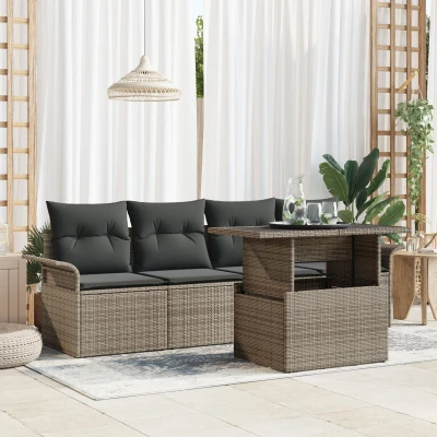 Afbeelding van vidaXL Tuin Sofa Set van 4 Grijs Riet