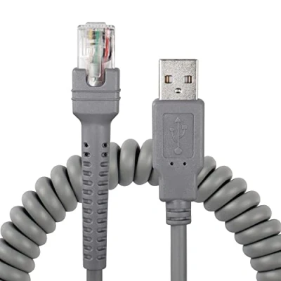 Afbeelding van Symbool Ls2208 USB kabel, SinLoon A naar RJ45 opgerolde spiraal verlengkabel, Motorola Barcode Scanner Ls2208ap Ls1203 Ls4208 Ls4278 Ds6707 Ds6708 (10ft, 3M)