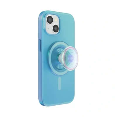 Afbeelding van PopSockets iPhone 15 hoesje met ronde telefoongreep compatibel MagSafe®, telefoonhoesje voor 15, draadloos opladen Opaalblauw
