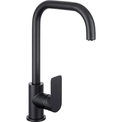 Afbeelding van Cornat Spoelbak eengreepsmengkraan &quot;Noir Round&quot; Black Edition robuuste gegoten behuizing mat zwart hoge en draaibare uitloop/lagedruk armatuur/keukenkraan/waterkraan / NERS52