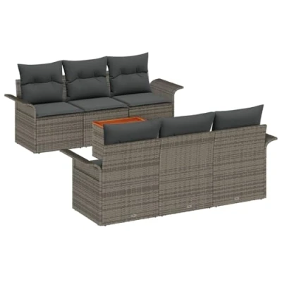 Afbeelding van vidaXL 7 delige Tuin Sofa Set met Kussens Grijs Poly Rattan Acacia