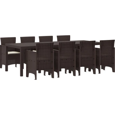 Afbeelding van vidaXL 9 delige Tuin Dinerset met Kussens Bruin Poly Rattan