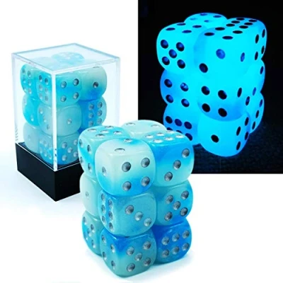 Afbeelding van Bescon Two Tone Glowing Dice D6 16mm 12pcs Set of ICY ROCKS, Six Sided Die (12) Block