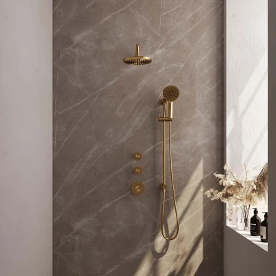 Afbeelding van Brauer Gold Edition Regendouchesets inbouw hoofddouche 20cm Wandarm glijstang met inbouwdeel Gladde knoppen handdouche Rond 1 stand PVD