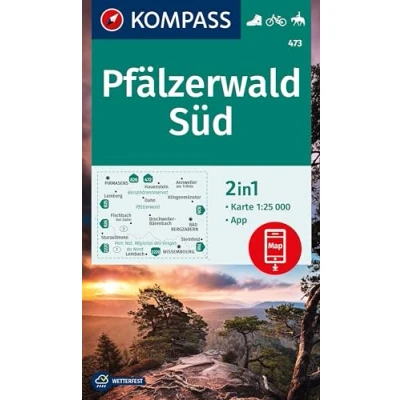 Afbeelding van KOMPASS Wanderkarte 473 Pfälzerwald Süd 1:25.000: 2in1 inklusive Karte zur offline Verwendung in der App. Fahrradfahren. Reiten.