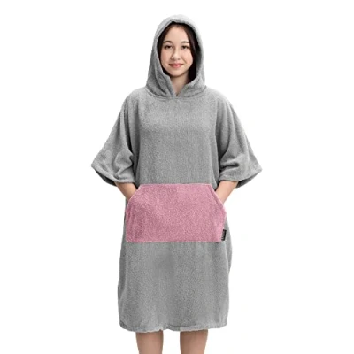 Afbeelding van HOMELEVEL badstof poncho voor kinderen Badponcho jongens en meisjes Met capuchon kangoeroezak Strandponcho van 100% katoen