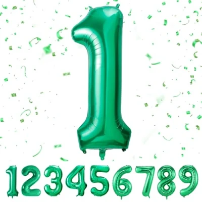 Afbeelding van Balloon verjaardagsgetallen groene ballon 1 jaar folieballon voor meisjes jongens in 40 inch verjaardagsdecoratie kinderverjaardag cijfer decoratie verjaardag vliegt met