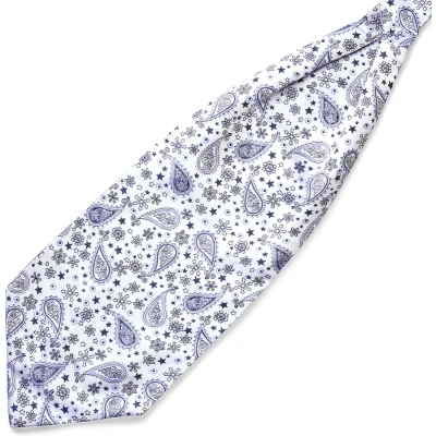 Afbeelding van Zijden stropdassjaal met wit en blauw paisleymotief