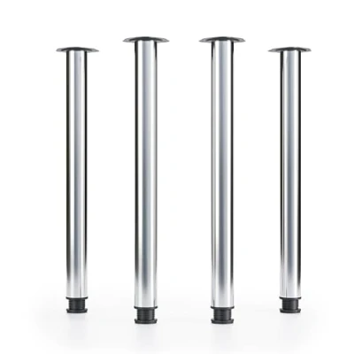 Afbeelding van ATM® Set van 4 tafelpoten, verchroomd metaal, Ø 60 mm, H 710 bureaupoten, meubelpoten, metaal en staal, verstelbare tafelpoot, 74,5 cm hoog, bureaupoten