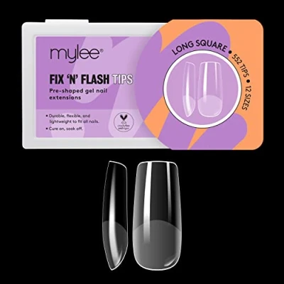Afbeelding van Mylee Fix &amp; Flash Soft Gel Tips [Lang Vierkant] Full Cover Nagel Tips, Gelnagel Extensions, Flexibel Resistent, 12 Verschillende Maten, 552 Stuks, Passen Op Alle Nagels