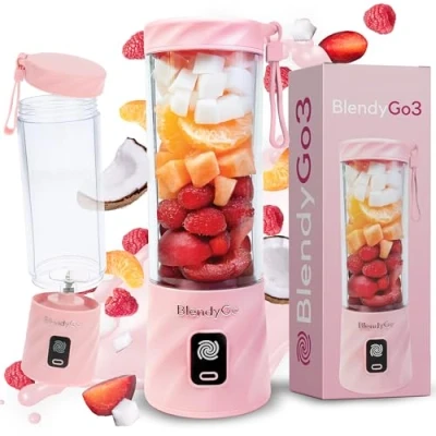 Afbeelding van BlendyGo 3® blender, smoothiemaker, kleine smoothieblender, draagbare mini USB mixer, Smoothie Maker to go, keukenmixer 550 ml, BPA vrij, PulseMotion en BlendPro techn. (Roze)