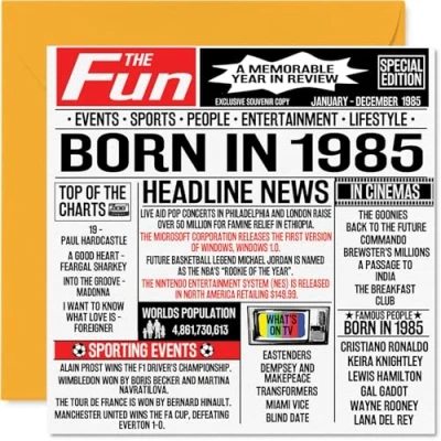 Afbeelding van 39e verjaardagskaarten voor mannen vrouwen geboren in 1985 krant Happy 39 verjaardagskaart broer zus vrienden vintage retro terug 1985, 145 mm x negenendertig negenendertigste