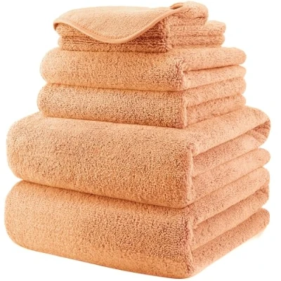 Afbeelding van POLYTE Pluche sneldrogende pluisvrije microvezel badhanddoekenset, 6 delig (oranje)