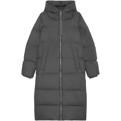 Afbeelding van Marc O&#039;Polo Puffer COAT WITH HOOD SIDE Slits Zipper WELT Pockets Backpack Belts Donsjas, Dames, Maat: 42, Light graphite