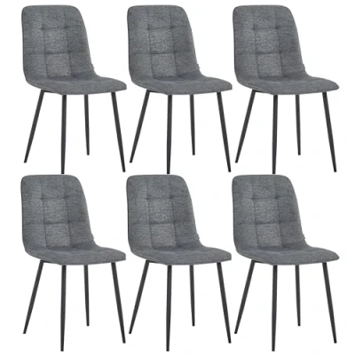 Afbeelding van Colenis® Ela Eetkamerstoel Set Van 6 Donkergrijs Linnen Stof Industrieel