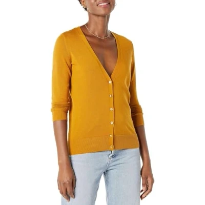 Afbeelding van Amazon Essentials Women&#039;s Lichtgewicht vest met V hals (verkrijgbaar in grote maten), Mosterdgeel, XL