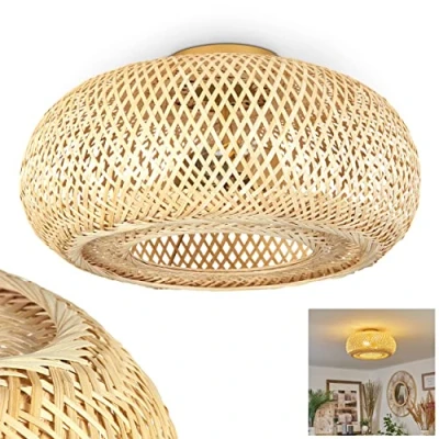 Afbeelding van Bauro plafondlamp, moderne plafondlamp van metaal/bamboe in goud/natuurkleur, boho designlamp met lichteffect, ø40 cm, 1 lamp, x E27, exclusief gloeilamp