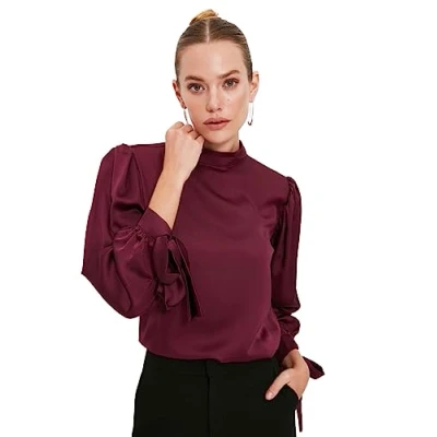 Afbeelding van Trendyol Pruimkleurige, Gedetailleerde Satijnen Geweven Blouse Tofaw19Fg0082