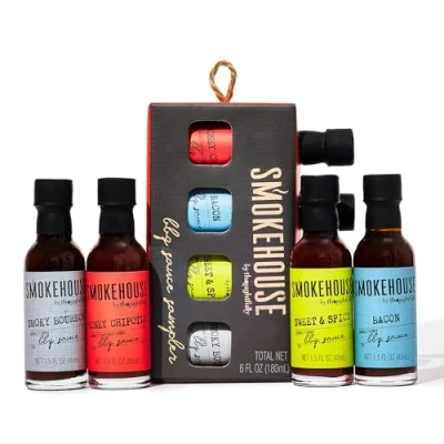 Afbeelding van Smokehouse by Thoughtfully, Gourmet BBQ Sauce Sampler Set, Smaken omvatten honing Chipotle, Smoky Bourbon, zoet en pittig, spek saus, Pack van 4