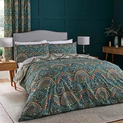 Afbeelding van Dreams &amp; Drapes Design Palais Omkeerbaar Dekbedovertrek Set Tweepersoonsbed Grootte in Teal
