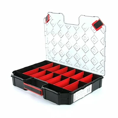 Afbeelding van Assortimentdoos voor kleine onderdelen sorteerbox met functionele scheidingswanden, ergonomische handgreep, doorzichtig deksel, 390 x 284 60 mm