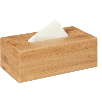 Afbeelding van Relaxdays 2x tissuehouder bamboe tissue box tissuedoos badkamer zakdoekendoos