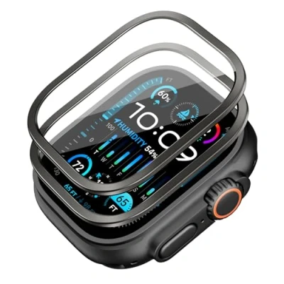 Afbeelding van ESR Armorite displaybeschermfolie voor Apple Watch Ultra 2/1 (2024/2023/2022, 49 mm), bescherming van militaire kwaliteit, gehard glas met aluminium frame, zwart, 2 stuks