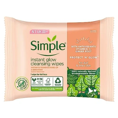 Afbeelding van Simple Protect &#039;N&#039; Glow Instant Biologisch afbreekbare doekjes dermatologisch getest op de gevoelige huid 20