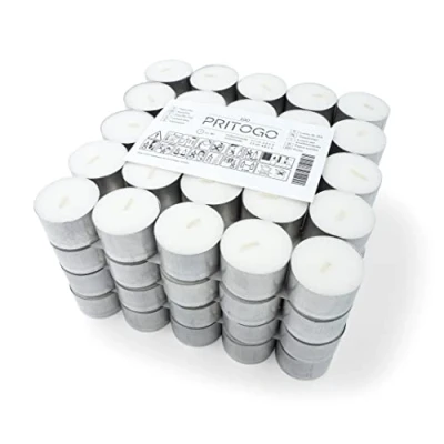 Afbeelding van Pritogo Theelichtjes, wit in aluminium hoes Ø 3,8 x 2,5 cm, roetvrij, brandduur: 8 uur (100 stuks)