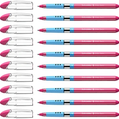 Afbeelding van Schneider Slider Basic balpen (kapmodel met soft grip zone en lijndikte XB = extra breed) verpakking van 10 roze